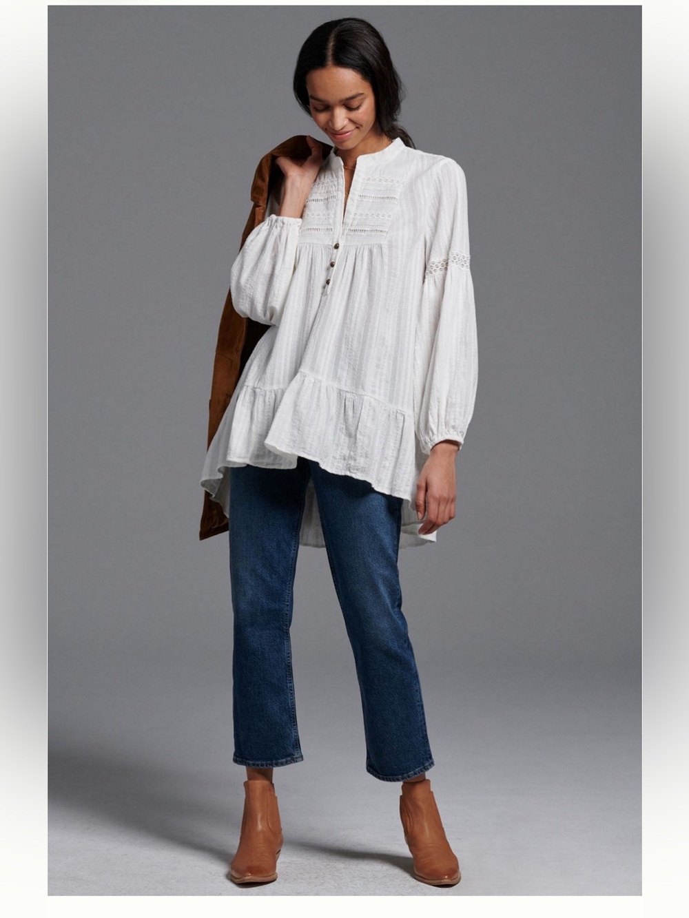 Anthropologie Pilcro Haley Embroidered Lace Tunic Blouse